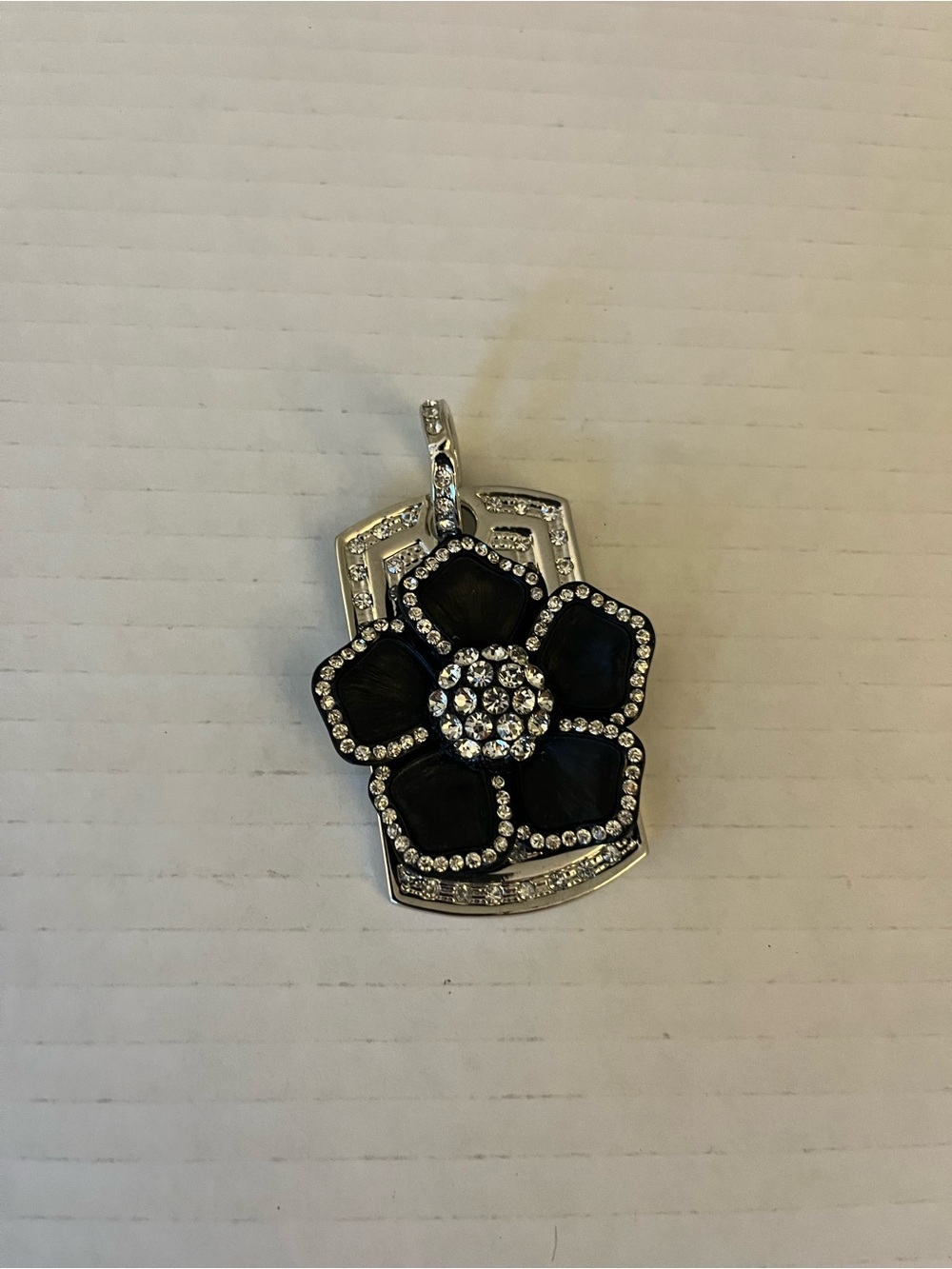 DaVinci Black Flower Crystal Pendant Necklace
